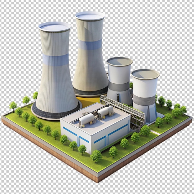 3d nuclear power plant on transparent background