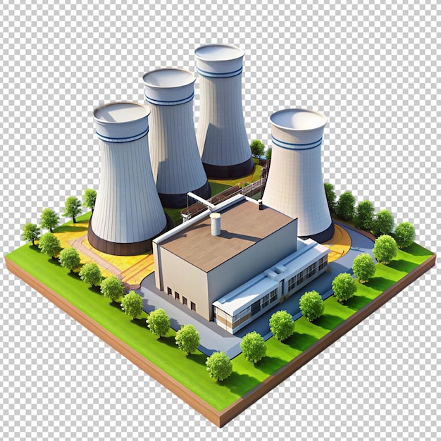 3d nuclear power plant on transparent background