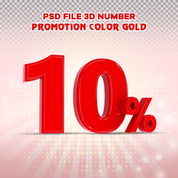 3D Number 10 percent  Promotion or Discount Style Color red