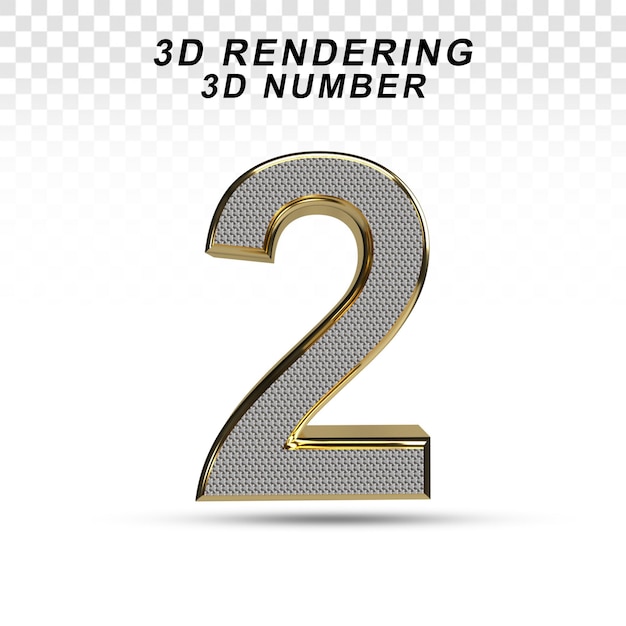 3D Number 2 White with Golden Texture For PSD Composition