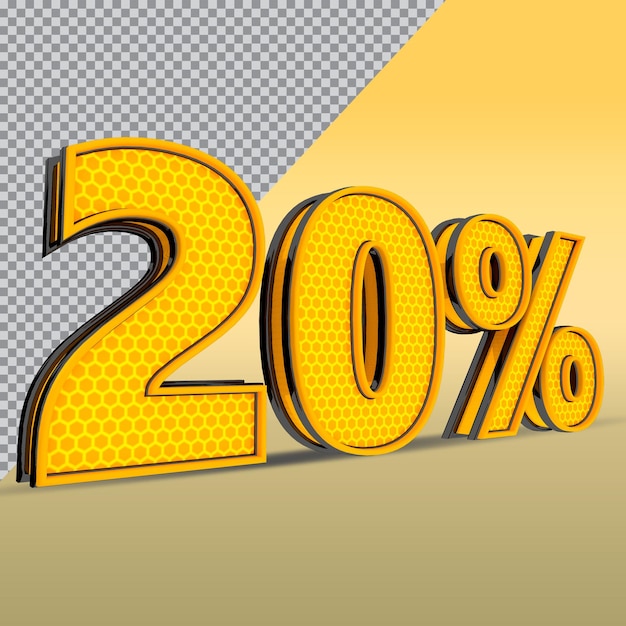 3D Number 20 Promotion or Discount Style Color Yellow