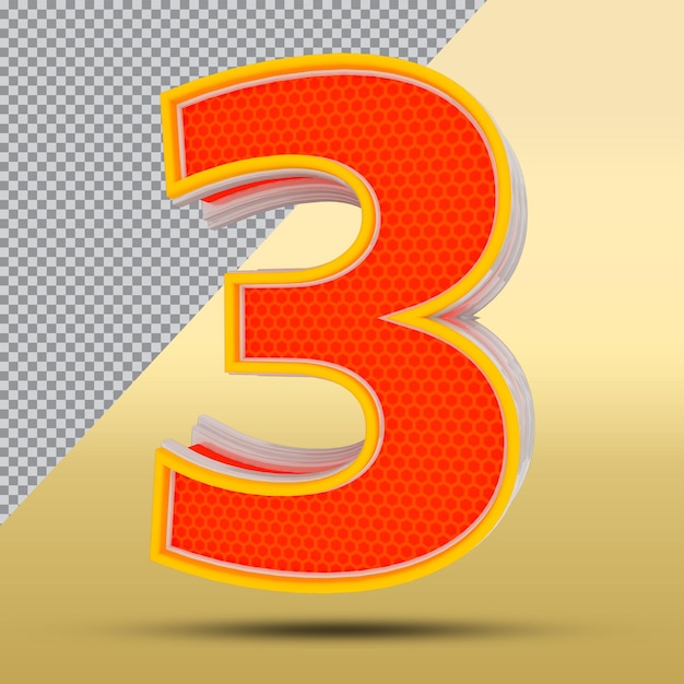 3D Number 3 Style Color Orange PNG