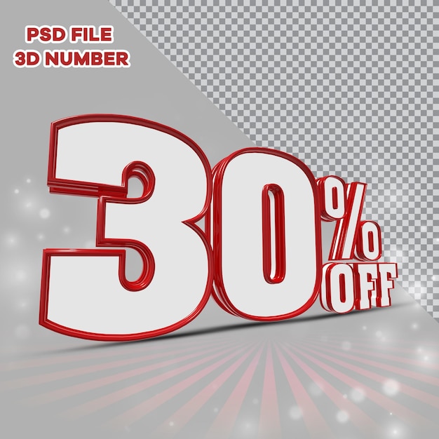 3D Number 30 percent  Promotion or Discount Style Color red