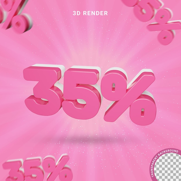 3d number 35 percent Pink Color Modern Text Effect