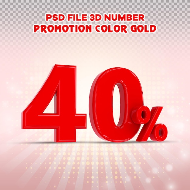 3D Number 40 percent  Promotion or Discount Style Color red