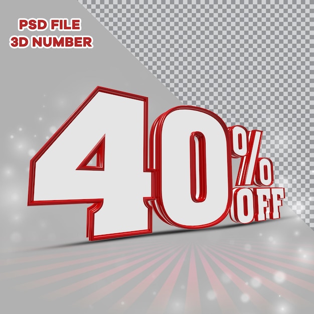 3D Number 40 percent  Promotion or Discount Style Color red