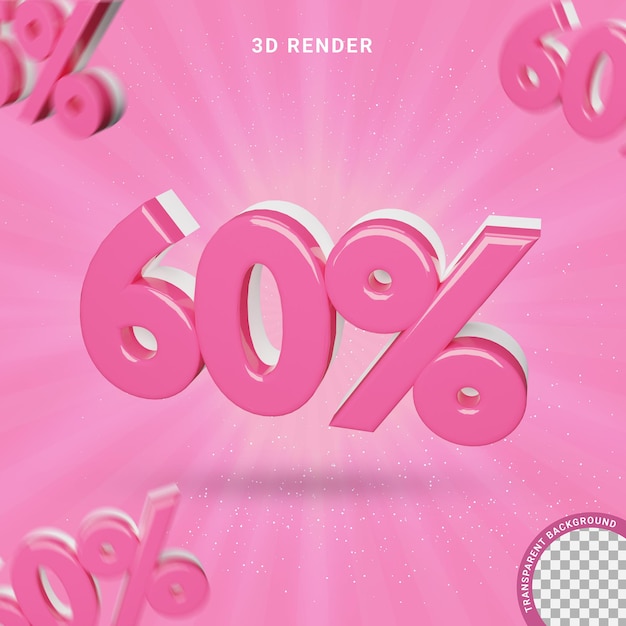 3d number 60 percent pink color modern text effect