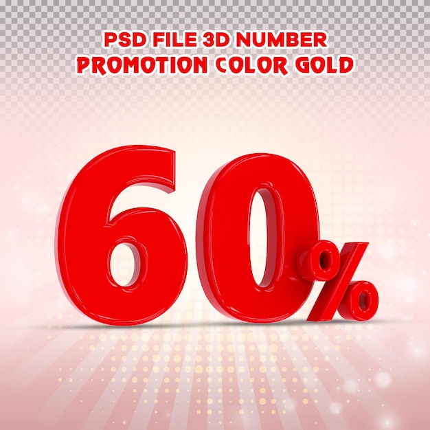 3D Number 60 percent  Promotion or Discount Style Color red