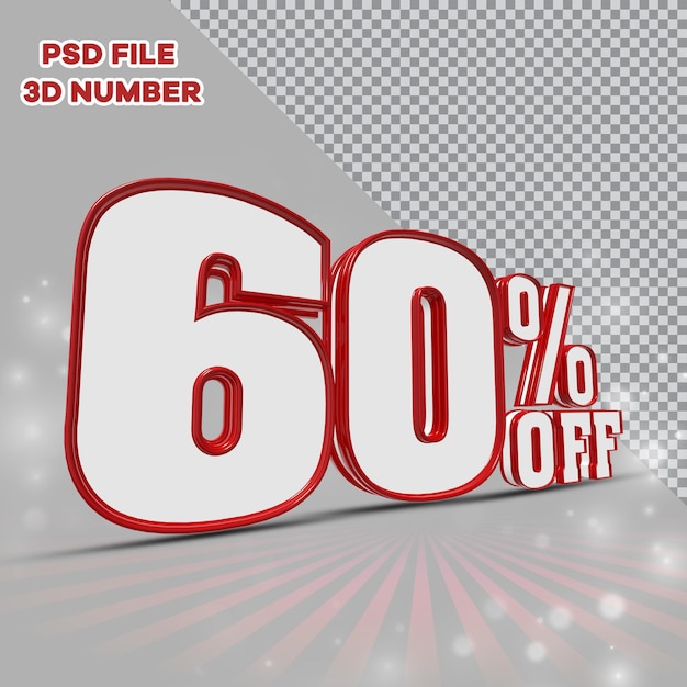 3D Number 60 percent  Promotion or Discount Style Color red