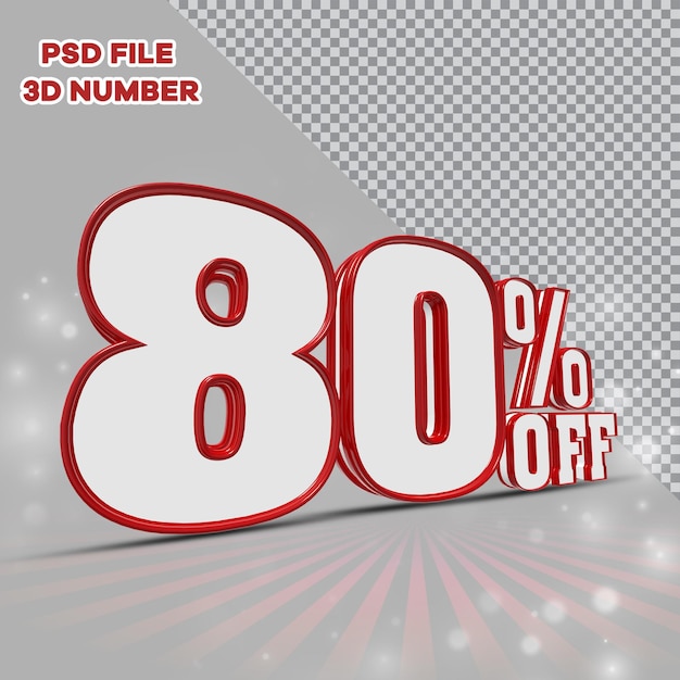 3D Number 80 percent  Promotion or Discount Style Color red