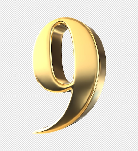 3d number 9 golden luxury