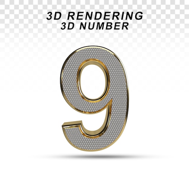 3D Number 9 White with Golden Texture For PSD Composition