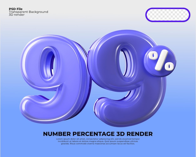 3D number 99 percentage sale discount blue