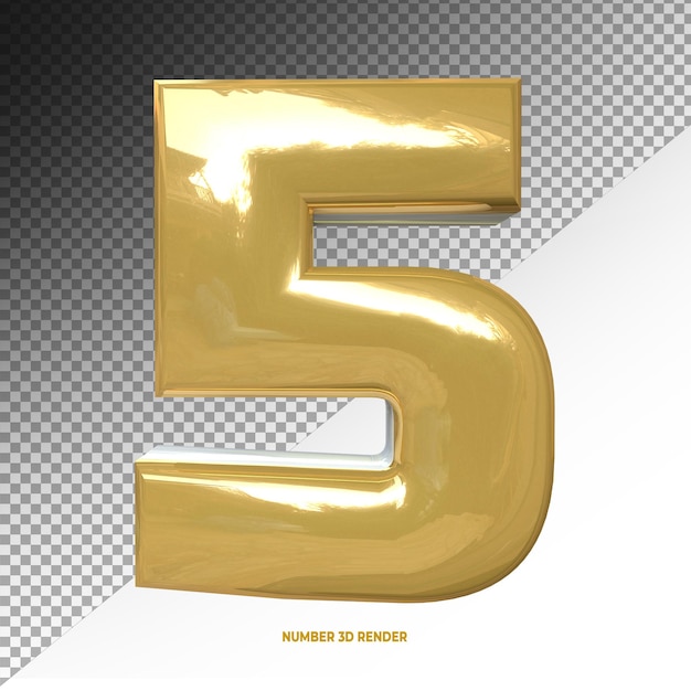 3d number five alphabet color golden