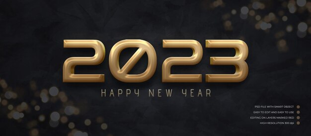 PSD 3d number happy new year 2023 gold style effect