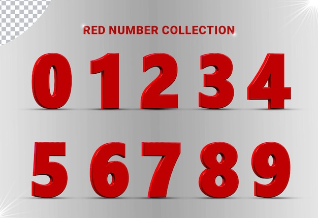 3D Number Set 0 to 9 collection with red style