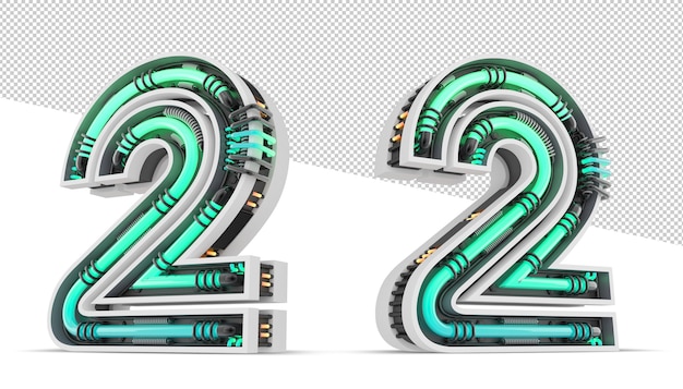 3D Number with green neon light effect 