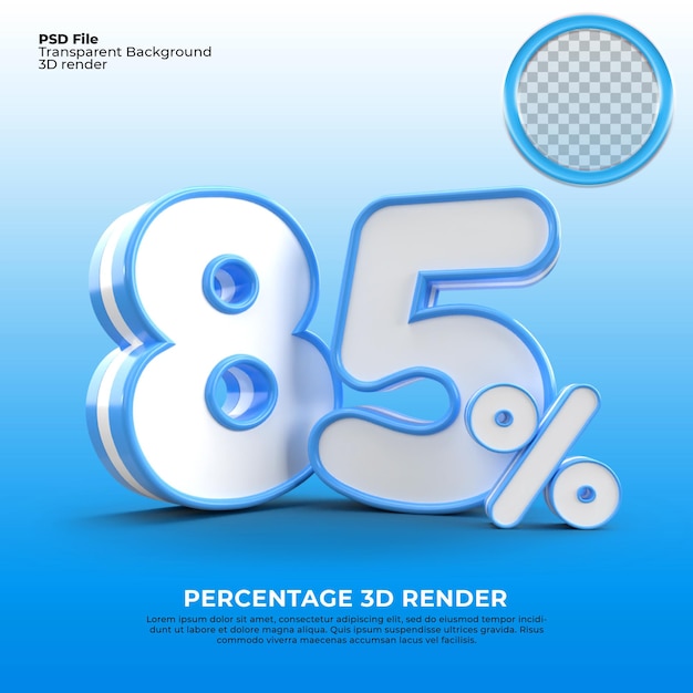 3d numbers 85 percentage blue