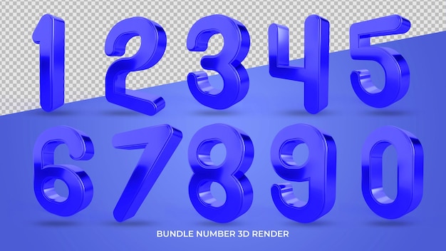 PSD 3d numbers bundle elegant  blue color