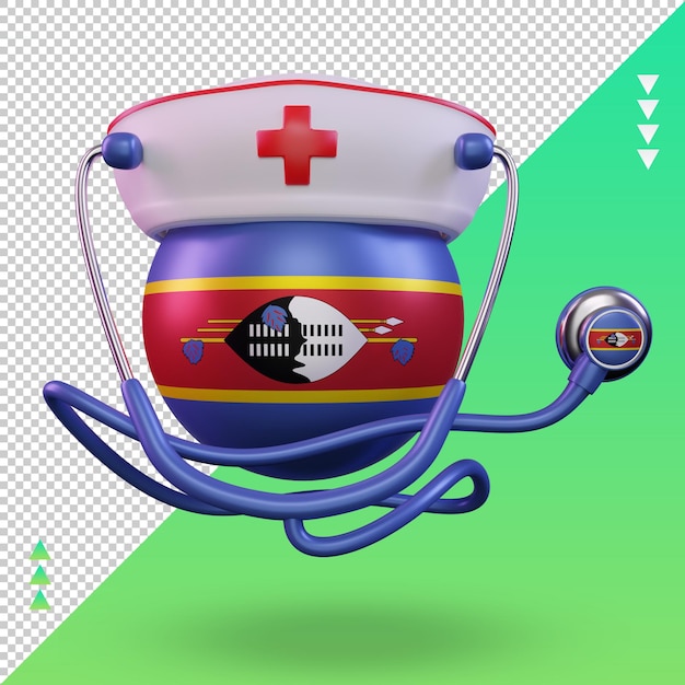 3d nurse day Eswatini flag rendering front view