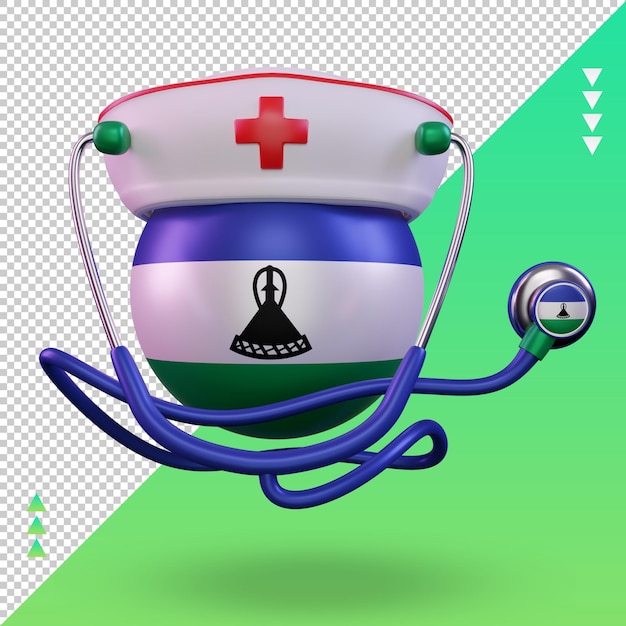 3d nurse day Lesotho flag rendering front view