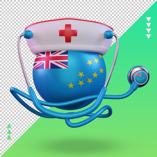 3d nurse day Tuvalu flag rendering front view