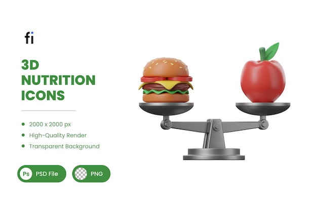 3D Nutrition Illustration Balanced Diet