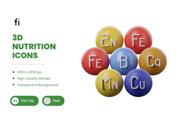 PSD 3d nutrition illustration micronutrients