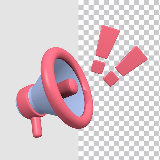 3d object exclamation mark loudspeaker icon concept