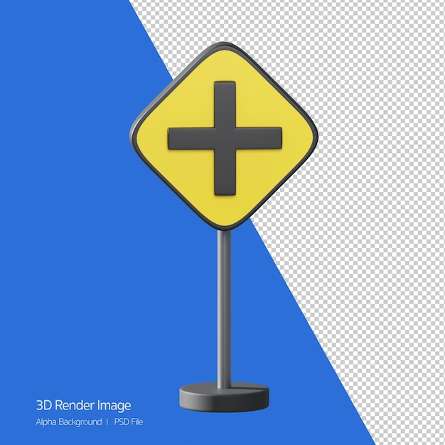 3d object Rendering of traffic sign. crossroad intersection. Yellow sign