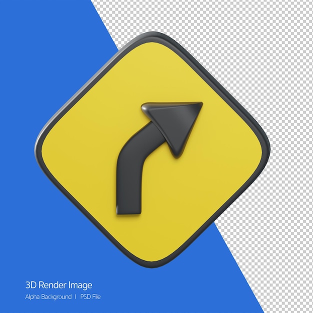 3d object Rendering of traffic sign. Right curve ahead