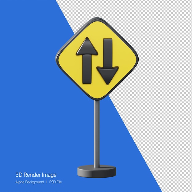 3d object Rendering of traffic sign. Two way traffic.