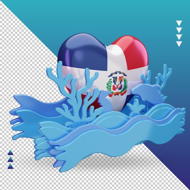 3d ocean day Dominican Republic love flag rendering left view