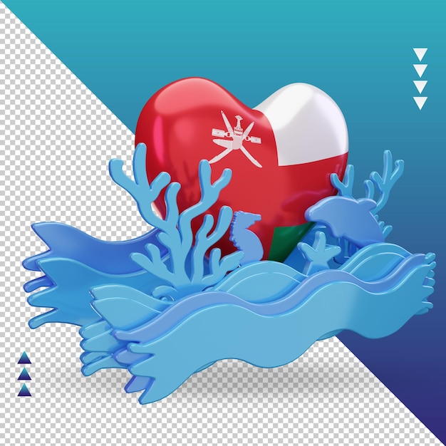 3d ocean day Oman love flag rendering left view