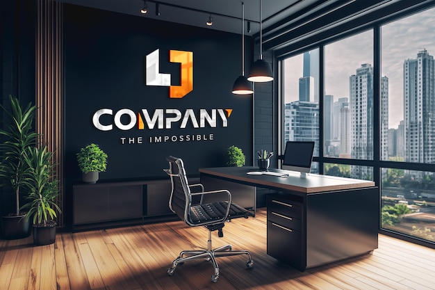 PSD 3d office building room logo mockup