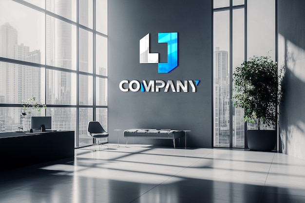 3d office logo mockup on office room