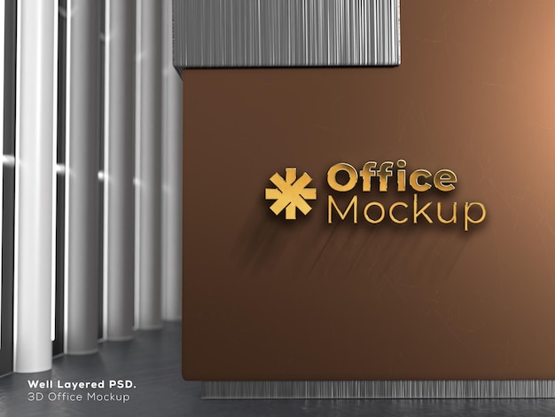 3d office logo mockup template gold style well layered