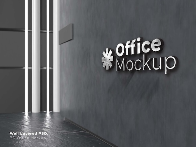 3d office logo mockup template silver style well layered