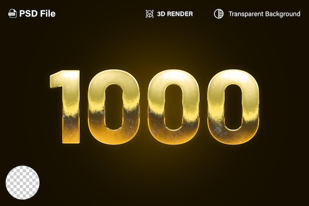 PSD 3d one thousand number 1000 golden effect isolated on transparent background