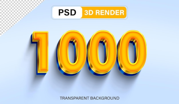 PSD 3d one thousand number 1000 orange gradient isolated on transparent background