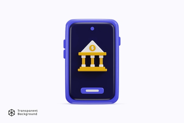 PSD 3d online bank icon on mobile phone application with for financial bank transaction mobile bank