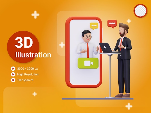 3d online job interview illustration