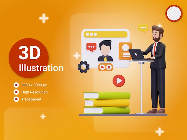 3d online job interview illustration