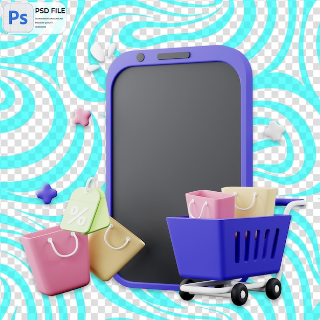 3D Online Shopping Icon Isolated PNG Illustration PSD Template