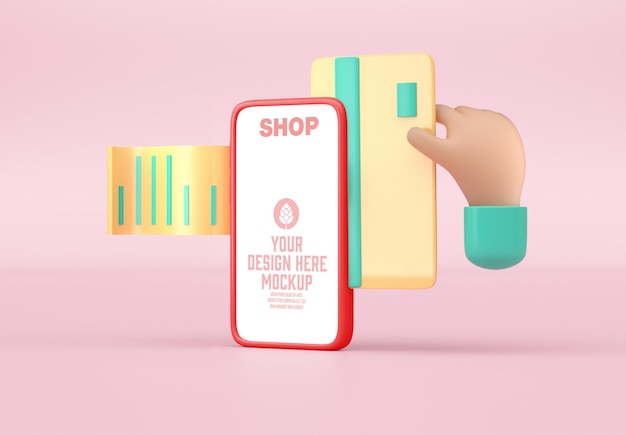 3D Online Shopping witth Mobile Mockup 3D Illustration