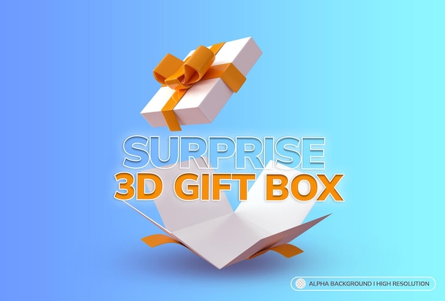 3d of opened surprise gift box mockup