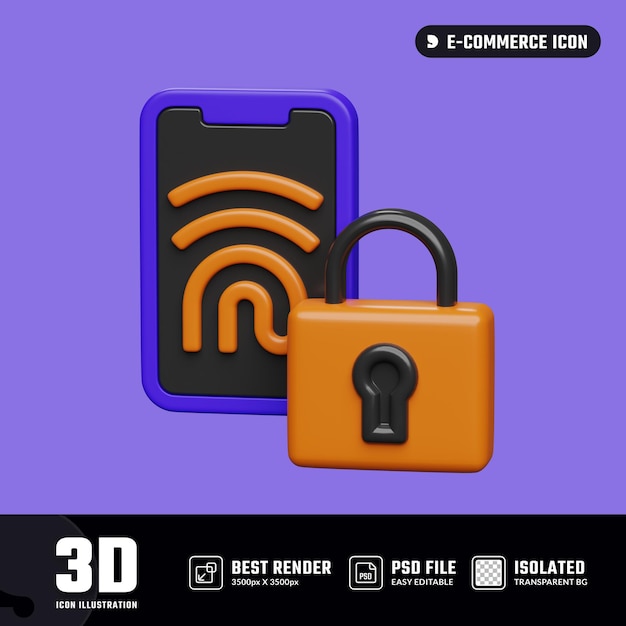 3d padlock and fingerprint lock 3d render illustration