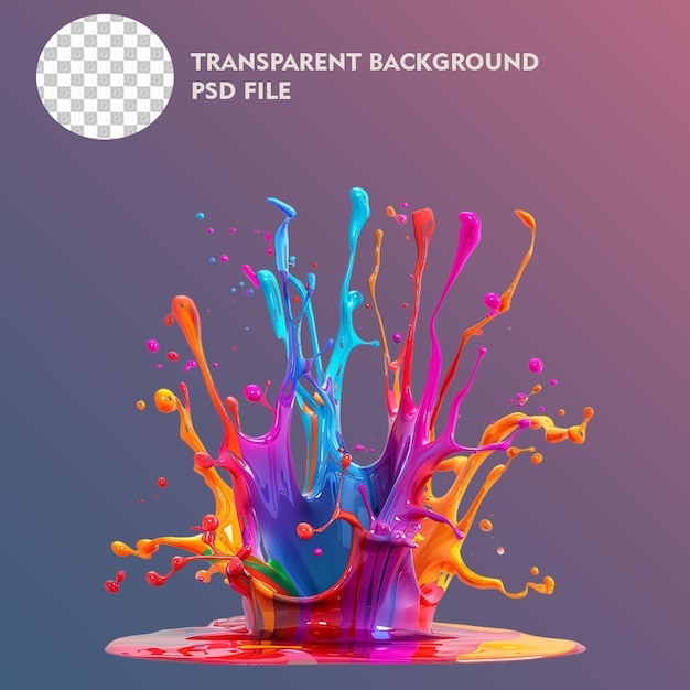 3D Paint Fluid Splash Transparent Background PSD File