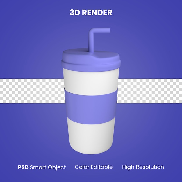 3d paper cup with straw render isolated