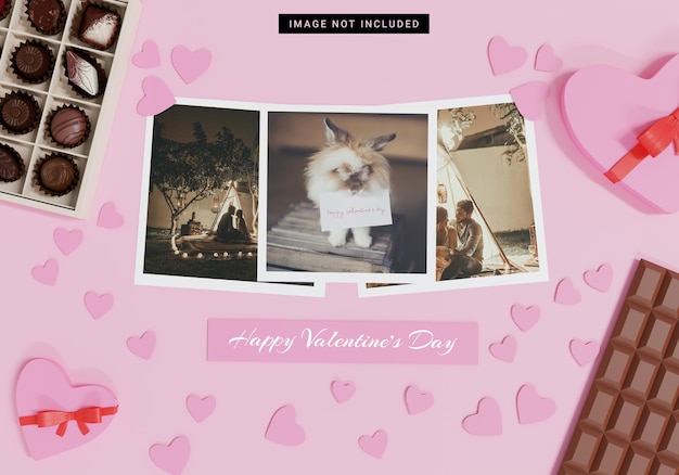 3D paper photo valentine day mockup